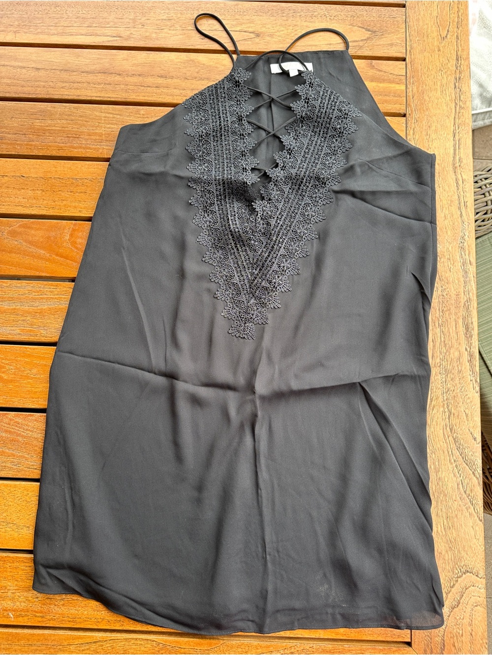 Wayf Black Lace-Trim Halter Dress